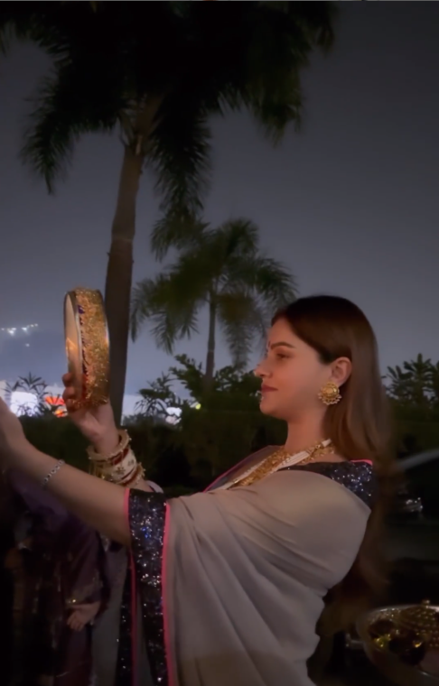 Actress Rubina Dilaik celebrated Karwa Chauth Festive Even She Is Heavily Pregnant. She performed rituals over video call with her hubby.
