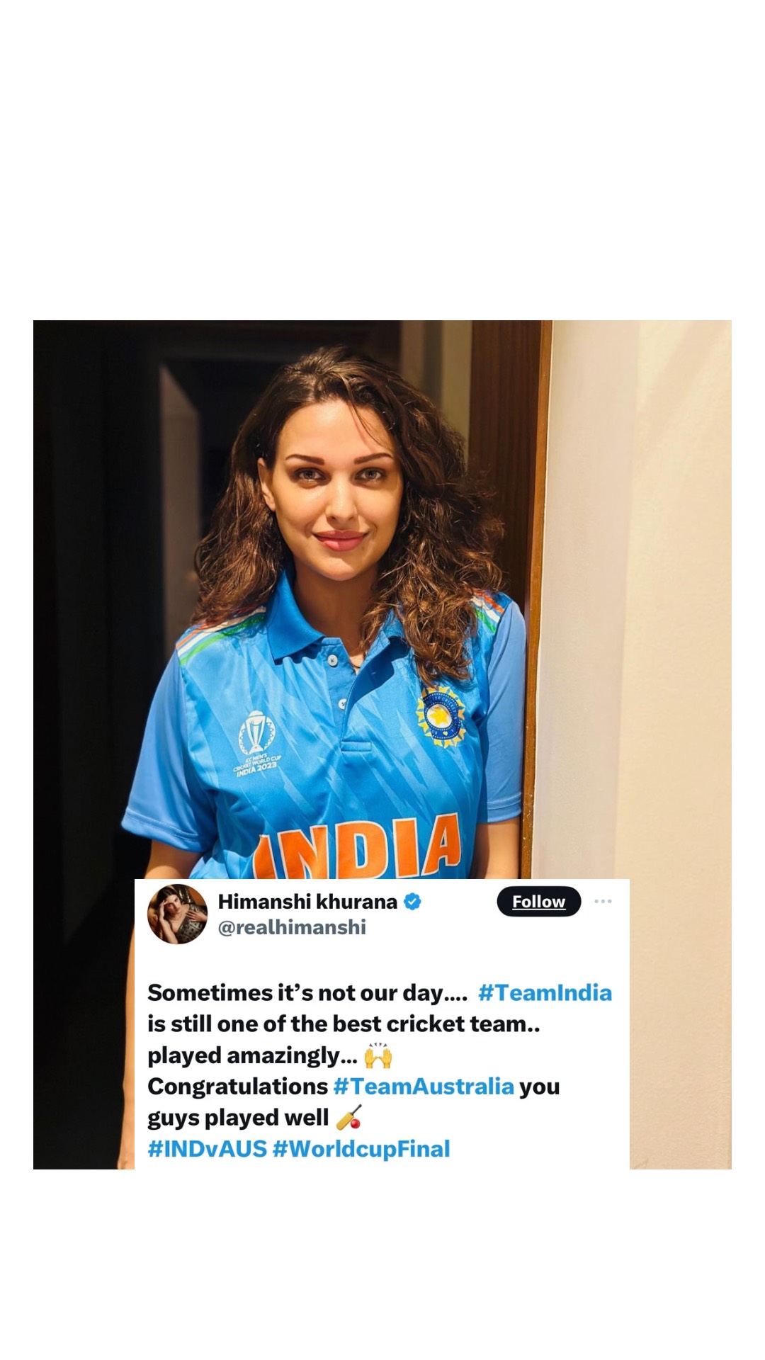 Bigg Boss 13 fame Himanshi Khurana shares a heart-warming post in support of Team India following loss at Cricket World Cup final; says “Team India is still one of the best cricket teams”