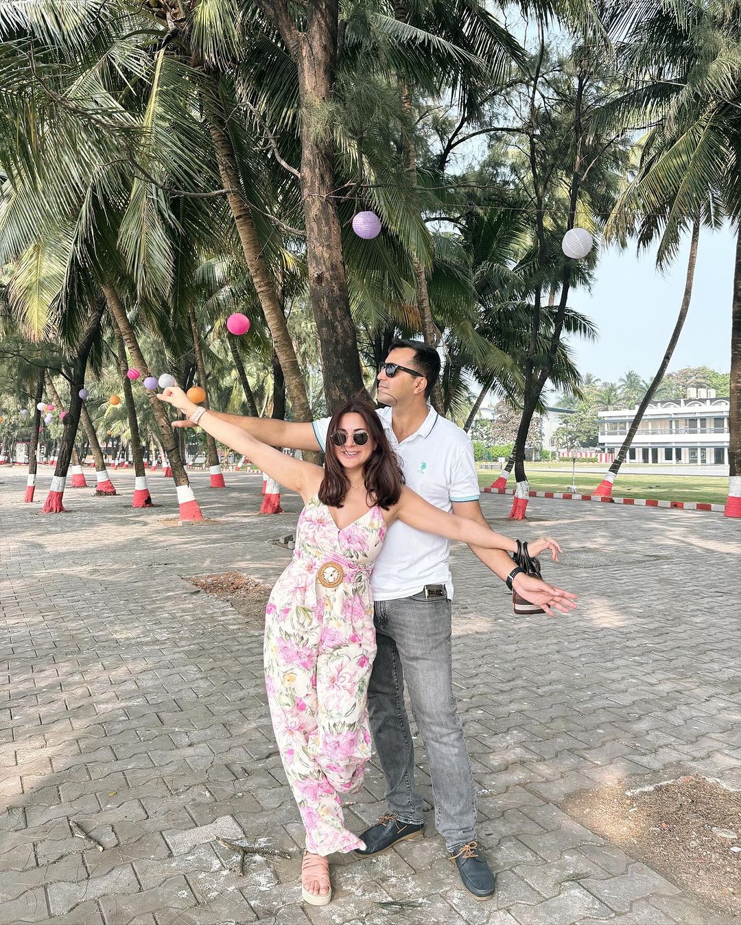 Details Inside: Shraddha Arya  Sparkes In Lavender Floral Jumpsuit- Her Beach Day Out